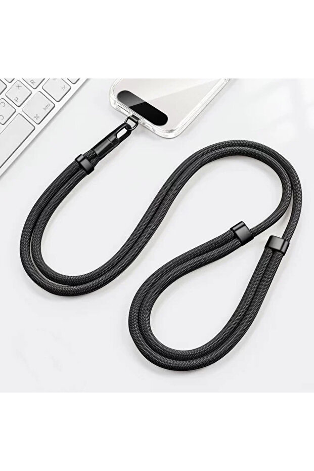 Black-B Adjustable Mobile Phone Strap Lanyard Crossbody Phone Lanyards Neck Rope with Patch for iPho