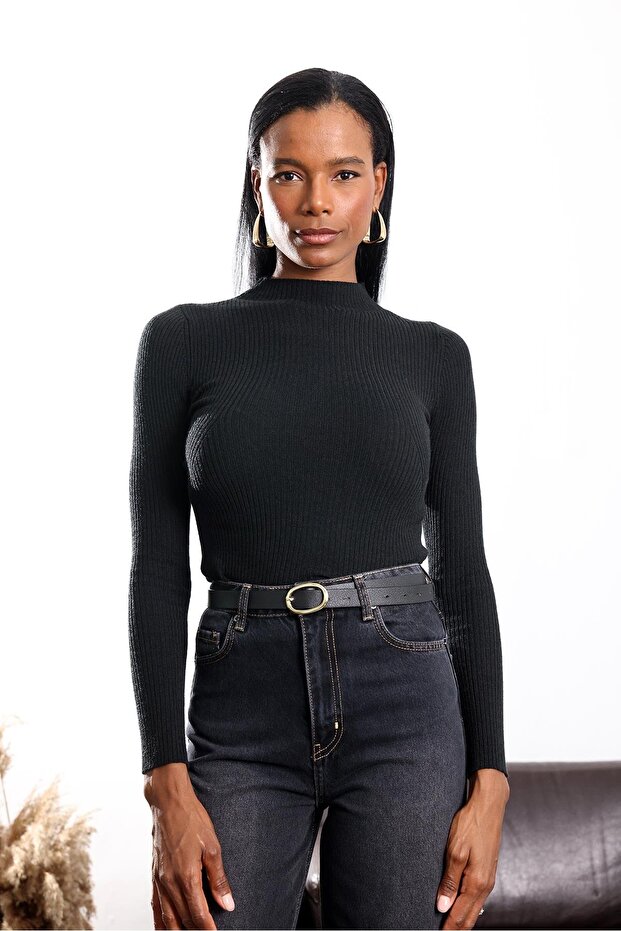 Black Mock Neck Basic Knitwear - 4