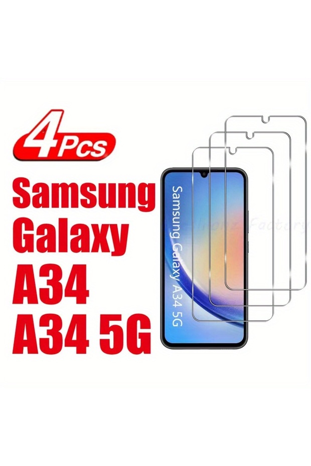 واقي شاشة زجاجي مقوى لهاتف Galaxy A34 5G، عبوة من 4 قطع، مصمم خصيصًا لهاتف A34 5G، مقاوم للخدش بدرجة صلابة 9H