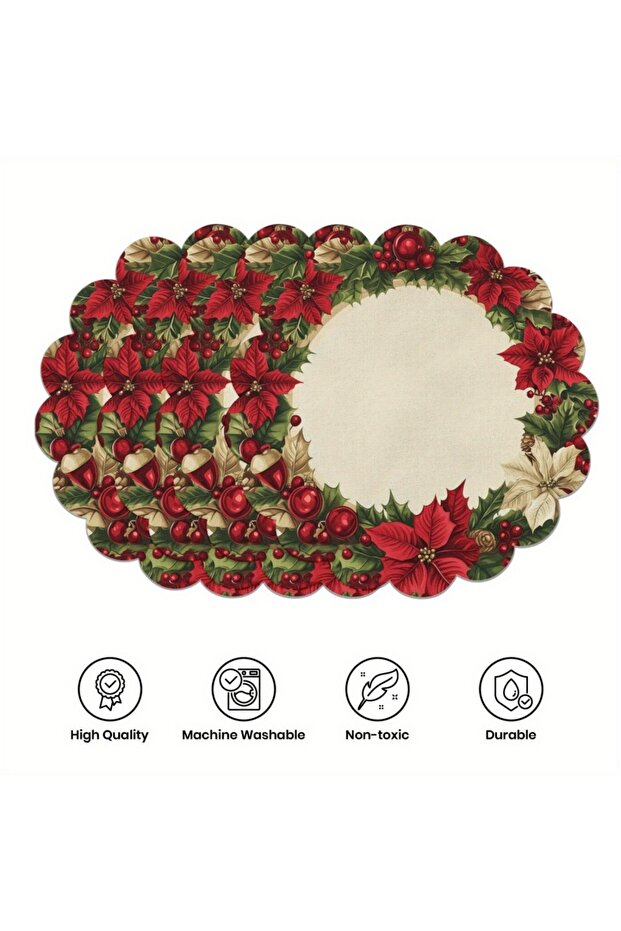 4PCS Style B 4PCS Christmas Circular Waves Placemats Non Slip Heat Resistant Table Mats Winter Dinin