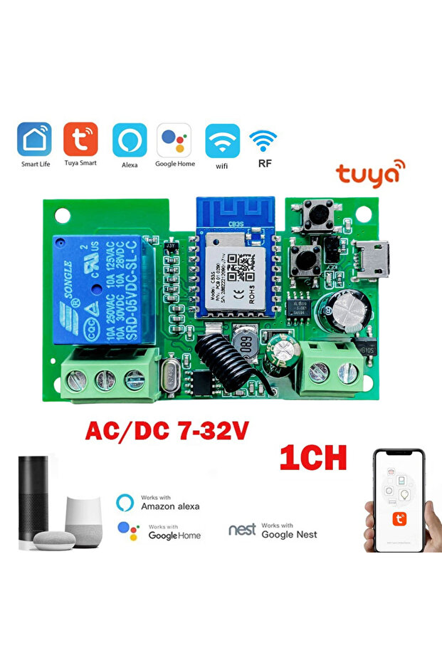 وحدة Tuya 7-32 فولت 1 قناة Tuya WiFi Smart Switch APP وحدة تحكم لاسلكية مؤقت عالمي Smart Life Work