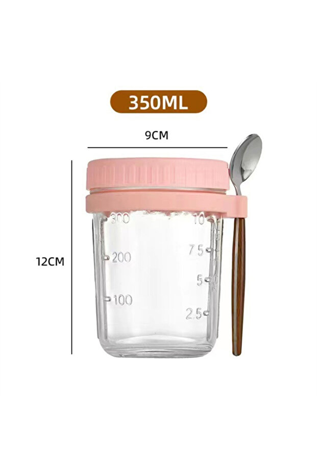 Pink Overnight Oats Container with Lid and Spoon 350ML Airtight Oatmeal Container with Scale Portabl