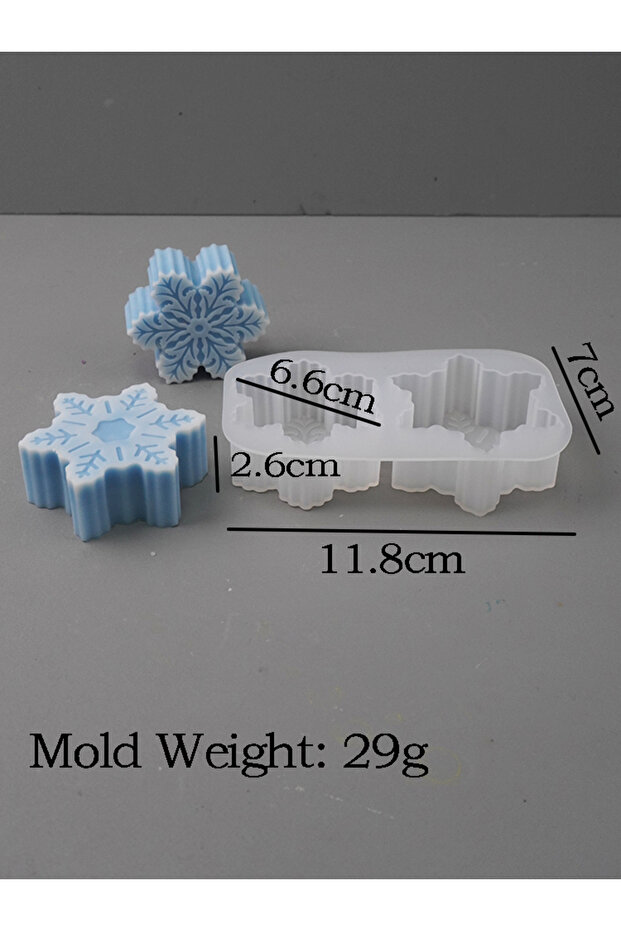 01 2 Holes 3D Snowflake Silicone Candle Mold Christmas Scented Candle Ornament Keychain Pendant Plas