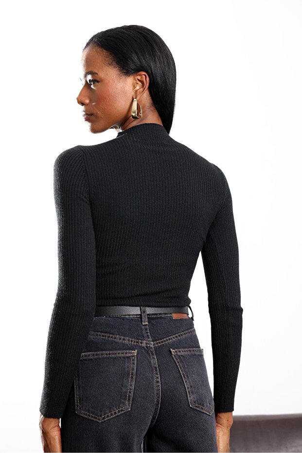 Black Mock Neck Basic Knitwear - 6