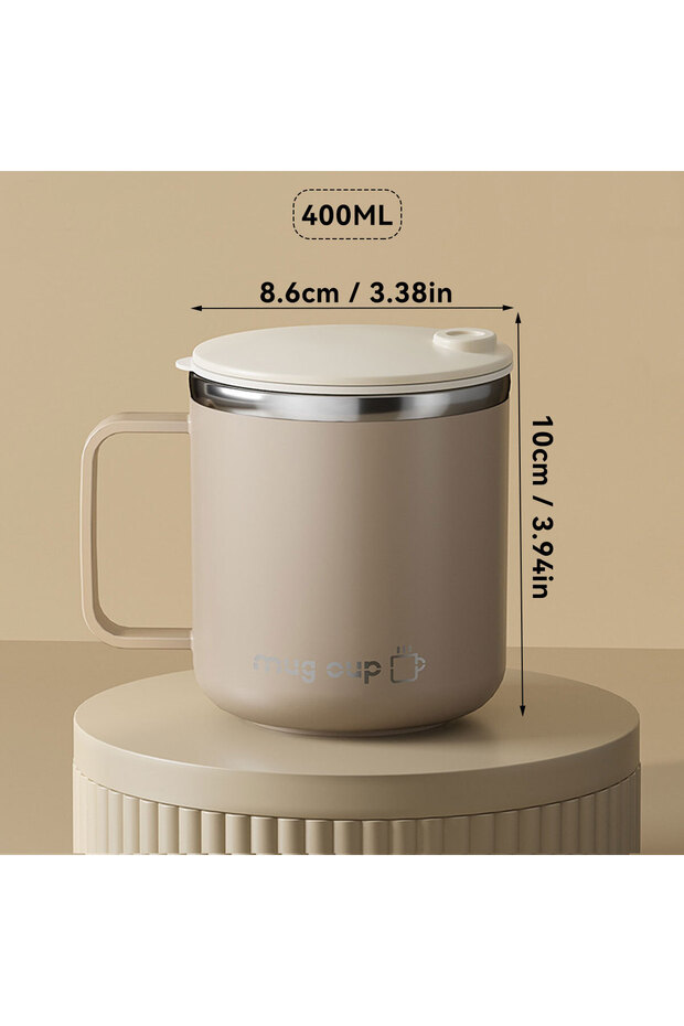 301-400ml Brown 400ML Insulated Coffee Mug With Lid 304 Stainless Steel Double Wall Water Cup Sealed