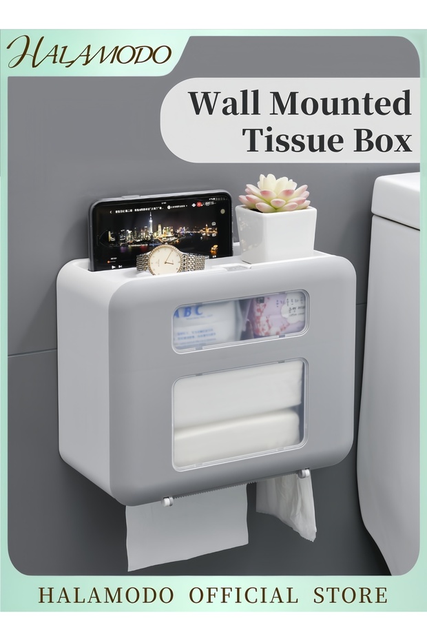 Waterproof Wall Mounted Tissue Box White/Grey 29x23x14centimeter