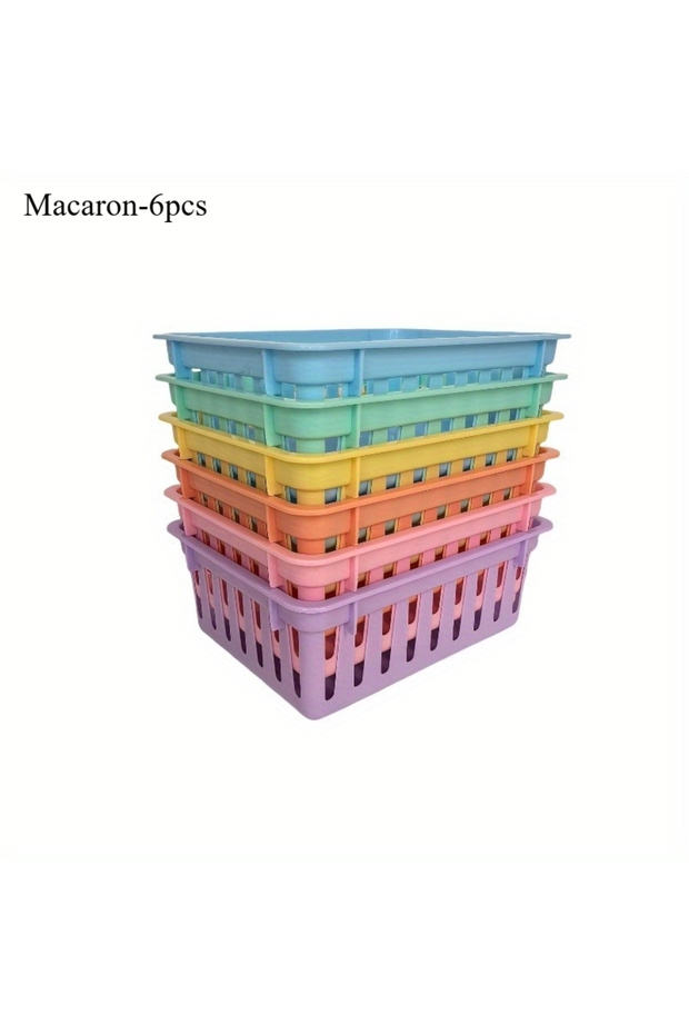 ماكارون - 6 قطع من سلال تخزين الماكرون البلاستيكية متعددة الاستخدامات، صناديق تخزين سطح المكتب المربعة، مناسبة للفصول الدراسية - 1