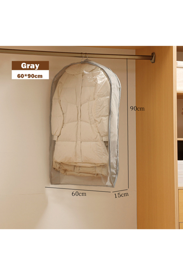 Gray-S Wardrobe Organizer Bags Down Jacket Air Compression Hanging Bag with Zipper Clothes Dust Cove