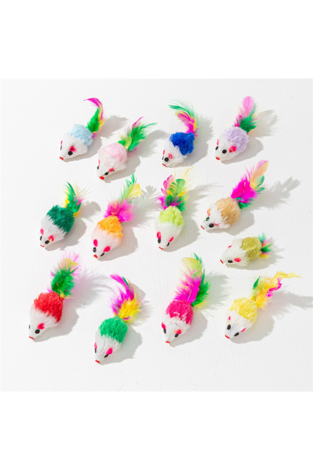 10pcs Random Color Pet Cat Toys Rabbit Fur False Mouse Feather Rainbow Mouse Toy Funny Playing Toy
