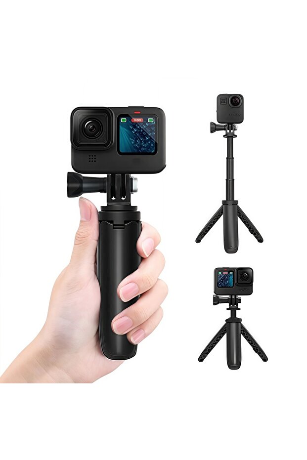 حامل ثلاثي القوائم صغير قابل للطي باللون الأسود لكاميرات GoPro Hero 11/10/9/Session وOsmo Action - حامل أحادي محمول لفيديوهات الفيديو