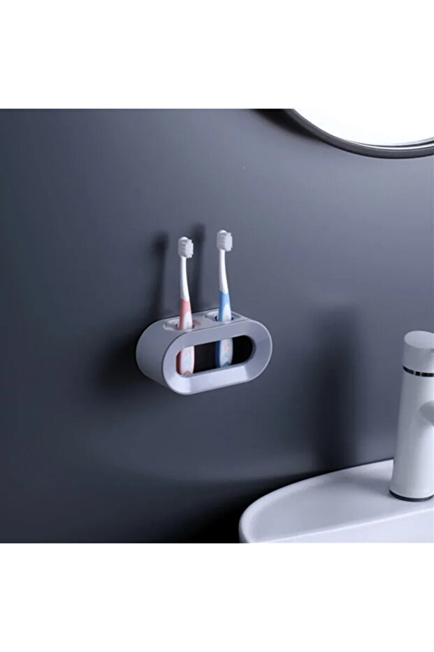 gray 1pc Non Perforated Wall Mounted Toothbrush Storage Rack Electric Toothbrush Holder Toilet Tooth