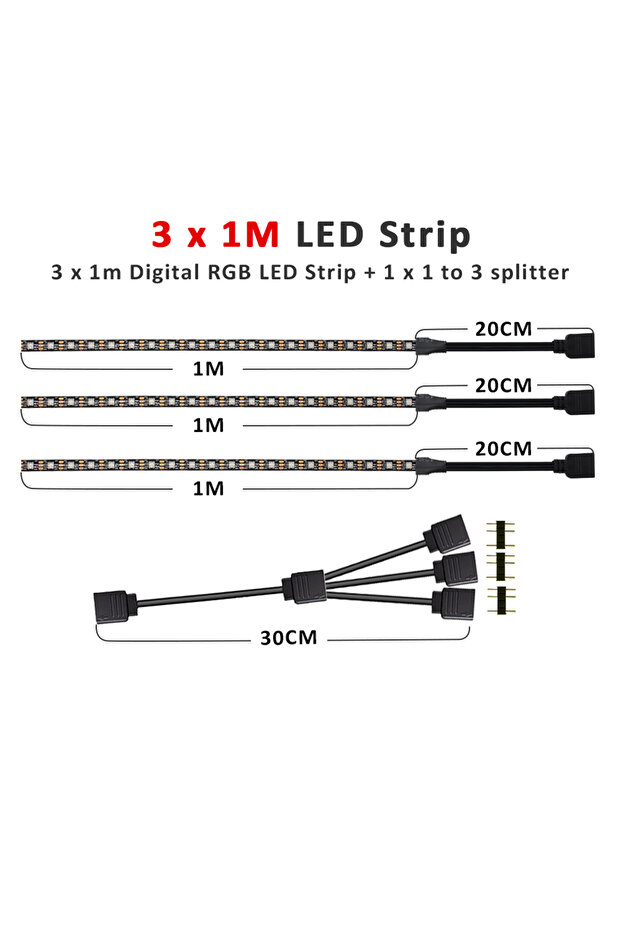 3 × 1 متر شريط LED 5 فولت 3 سنون ARGB LED شريط ضوء WS2812B IC قابل للعنونة قوس قزح ضوء رأس رقمي كمبيوتر شخصي