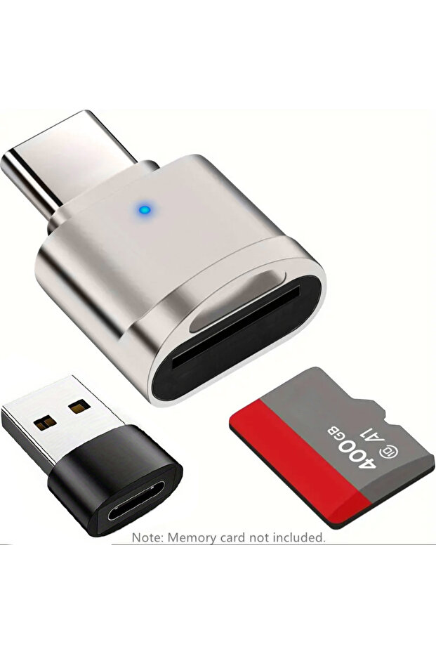 قارئ بطاقات USB C فضي اللون، قطعتان، يدعم بطاقة ذاكرة Micro/SD للهواتف المحمولة والكمبيوتر اللوحي والسيارة