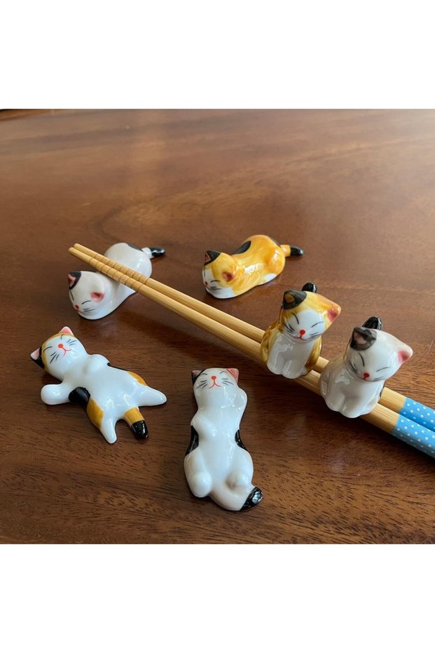 6pcs Set of 6 Ceramic Cat-inspired Utensil Rests and Cartoon Pen Holder Kitchen Cutlery TraySpoon Re