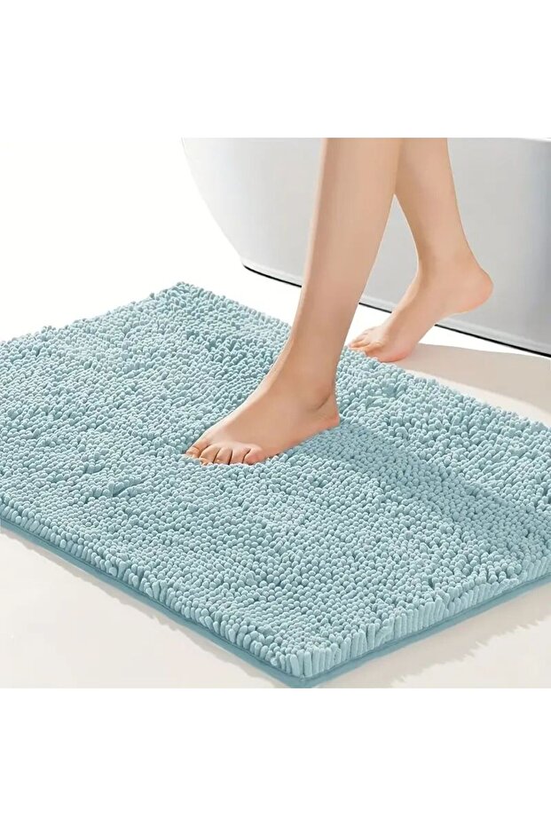 Blue 1pc 40*60cm Blue Soft and Absorbent Chenille Bath Rug - Non-Slip and Quick Dry Shower Carpet fo