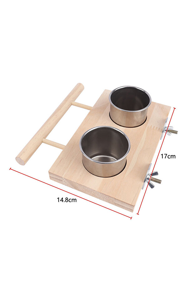 14.8x17cm 1 Pc Stainless Steel Bird Bowl Feeding Dish Cups Wooden Perch Stand Parrot Cage Feeder for