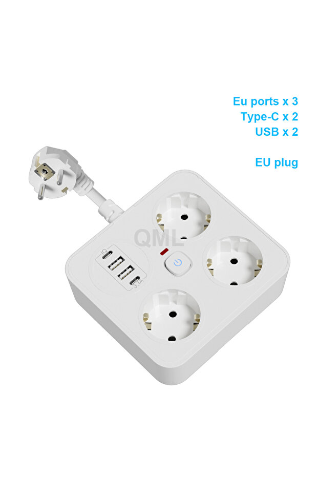 EU Plug WHITE 3250W 13A EU Multi-Contact Plug Power Plate Multi-Function Socket with 4 USB Fast Char - 1