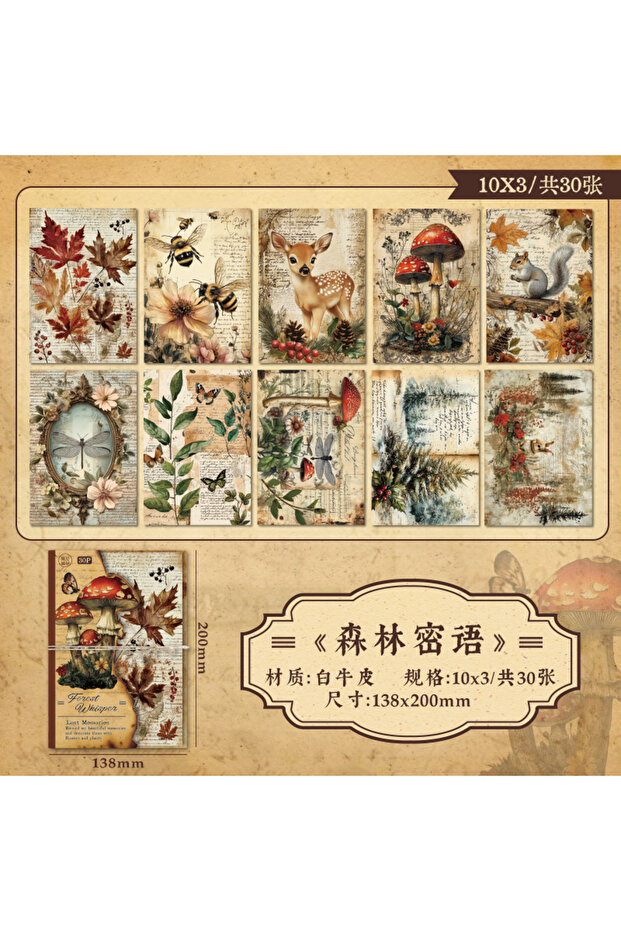 مجموعة من 30 قطعة من مجلة Lost Memory Series Retro Journal وخلفية ورقية مزخرفة وملصقات إبداعية DIY.