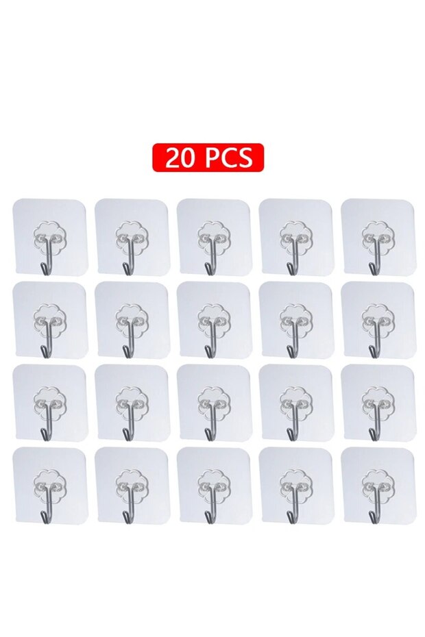 20 Pcs 20 Pcs Transparent Stainless Steel Strong Self-adhesive Hooks Bathroom Towel Clothes Storage