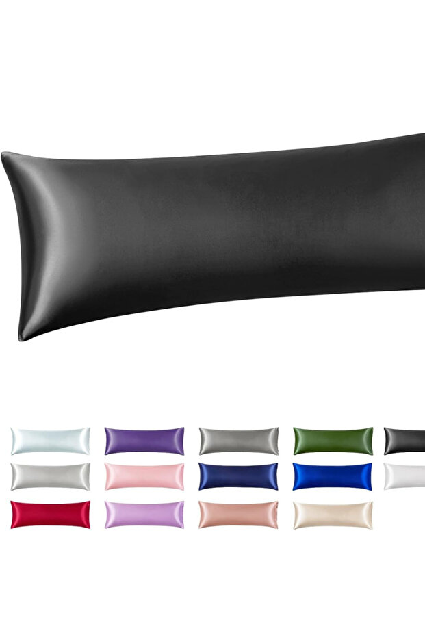 51X137cm BLACK Silk Like Satin Pillowcase Standard Size, Black Smooth and Cooling Satin-Silk Pillow