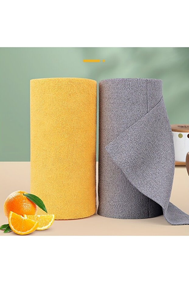Orange 1 Roll(20pcs) 25x25CM Disposable Dish Rag, Microfiber Towel Roll, Hand Tear Cleaning Towel, R