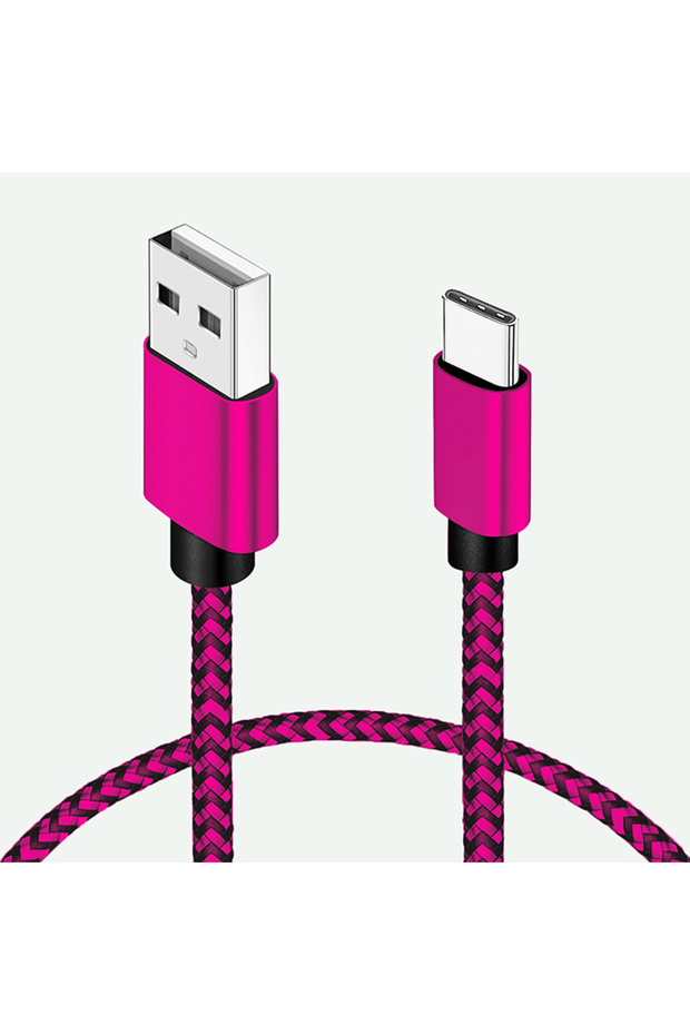 كابلات USB A إلى Type C المضفرة من النايلون باللون الأحمر الوردي بطول 2 متر، 2.4 أمبير، سريع الشحن، 1 متر، 2 متر، 3 متر، سلك شحن مزامنة التاريخ