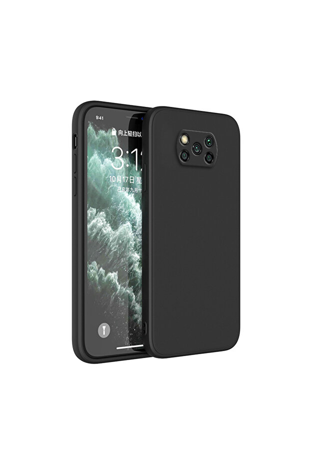 جراب سيليكون سائل مربع جديد أسود اللون لهاتف POCO X3 Pro NFC X3Pro X3NFC مقاوم للصدمات وناعم