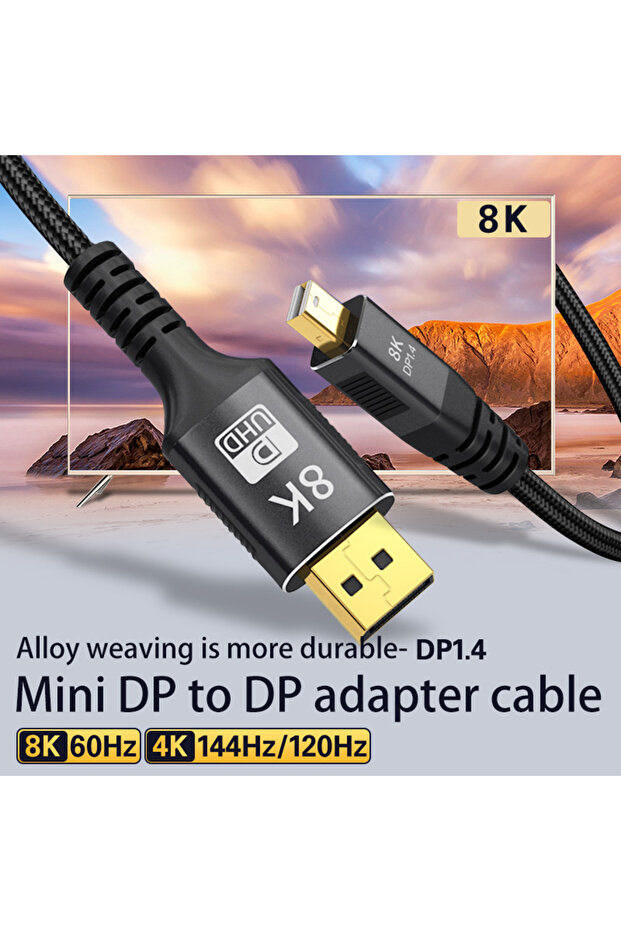 1m Minidp to Dp Cable Version 1.4 8K60 Graphics Card Mini Dp to Dp Adapter Thunderbolt 2 Suitable fo - 1