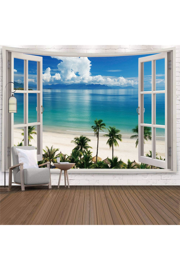 200cm x 150cm gt880-9 Imitation Window Landscape Tapestry Wall Hanging Tropical Tree Tapestries Art