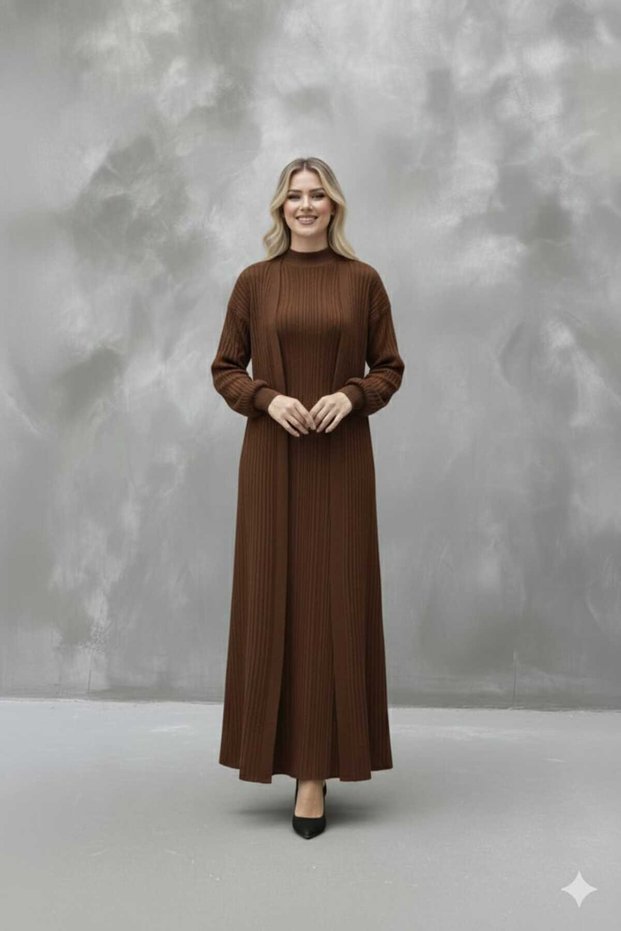 Women's Twill Thin Knitwear Cardigan Dress Double Set