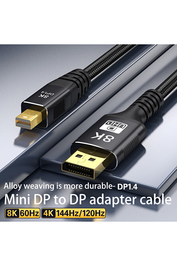 1m Minidp to Dp Cable Version 1.4 8K60 Graphics Card Mini Dp to Dp Adapter Thunderbolt 2 Suitable fo - 2