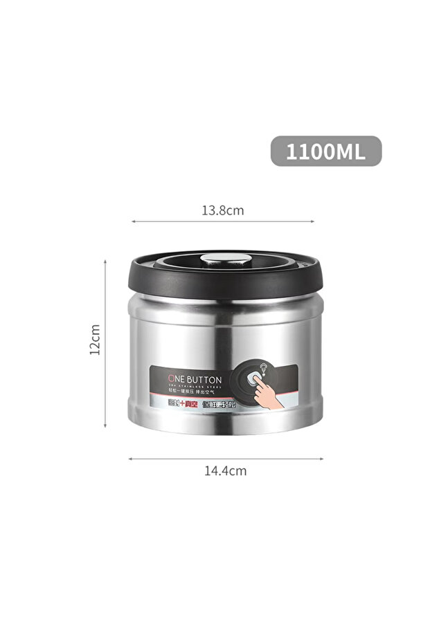 Silver 1100ml Coffee Beans Vacuum Sealed Jug Stainless Steel Airtight Container Kitchen Food Grains