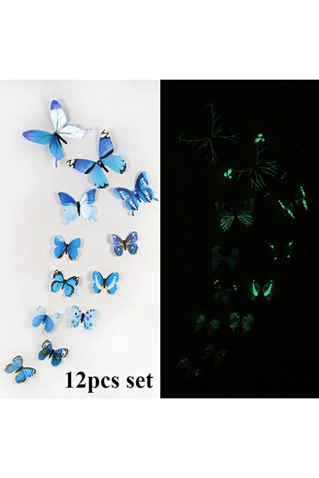 Choice Blue 12pcs Glow-in-the-Dark 3D Butterfly Wall Decals UV Activated Luminous Stickers for Bedro