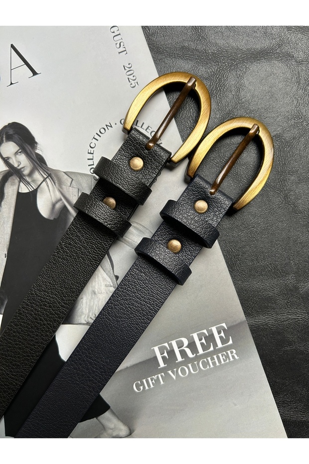 2-Pack Lust Classic Patterned Women's Antique Gold Buckle Belt Jacket Belt Dress Belt Trouser Belt