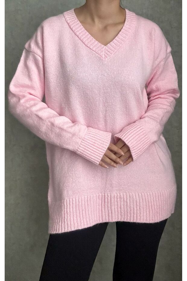 Basic Oversize V Yaka Triko Kazak - 2