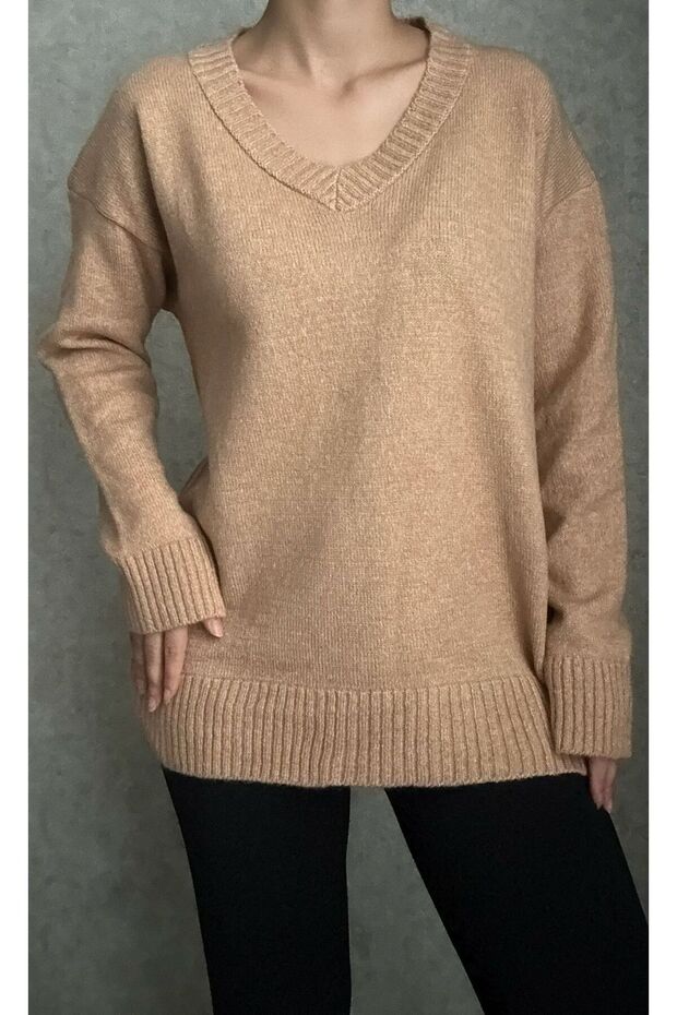 Basic Oversize V Yaka Triko Kazak - 2