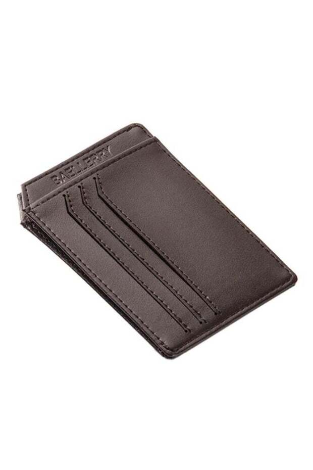 Synthetic Leather Slim Card Case Brown