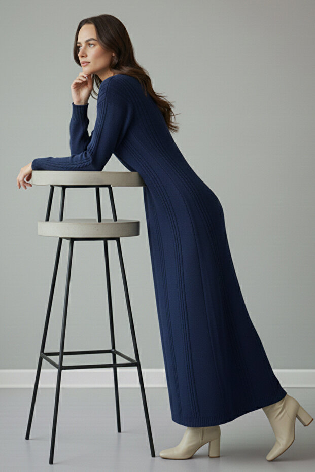 Triko Elbise R10005 İndigo - 3