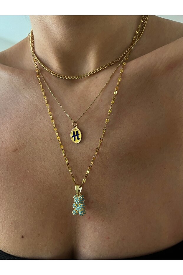 Steel Stone Teddy Bear Necklace