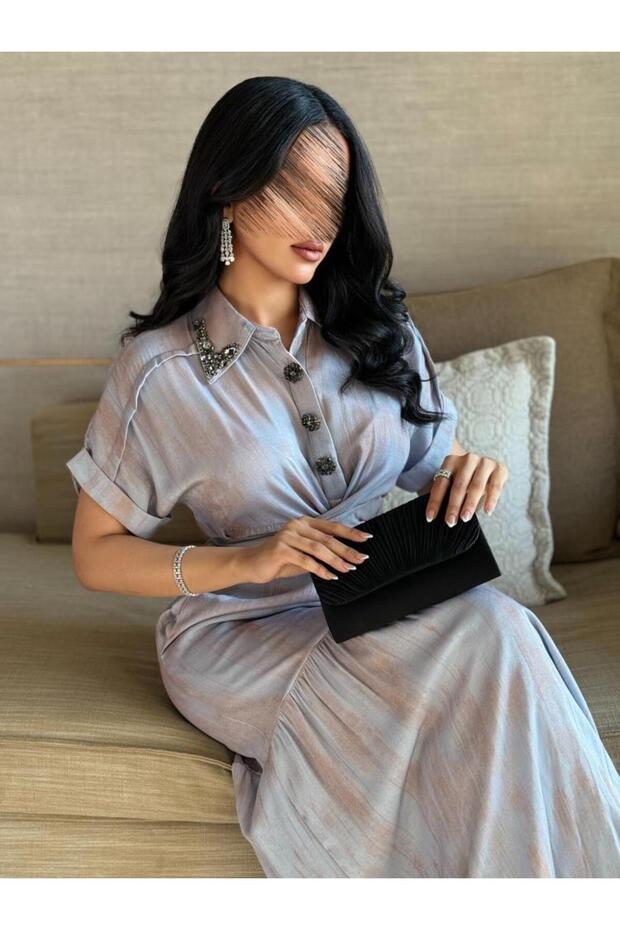 فستان ناعم مموج نصف كم