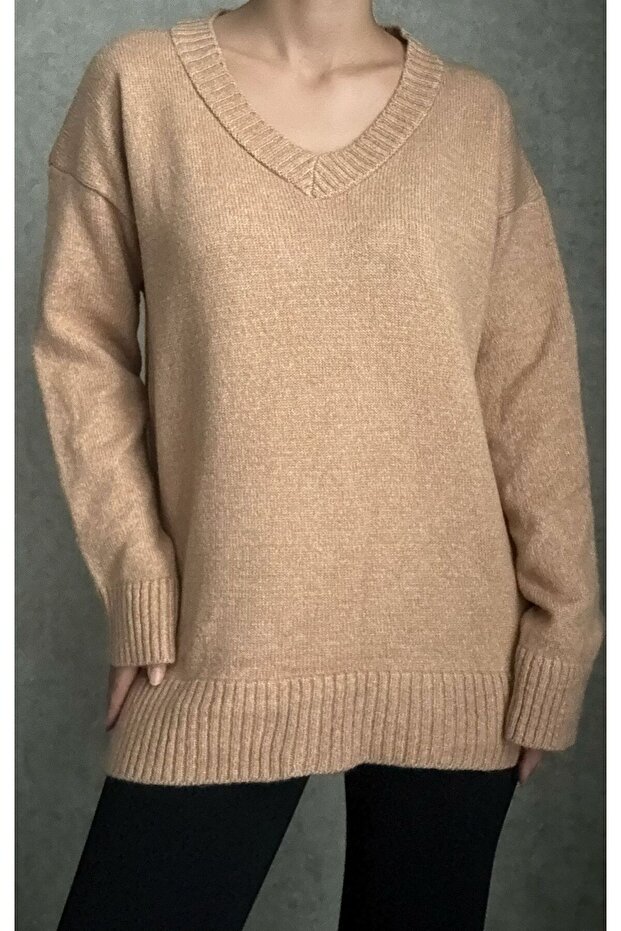 Basic Oversize V Yaka Triko Kazak - 1