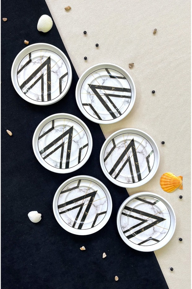 Siyah Mermer 6 Lı Çay Tabağı - 1