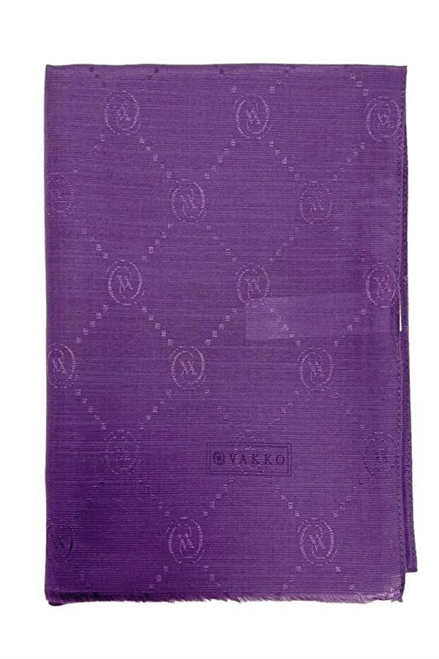 Pamuk İpek Şal - Monogram - Mor - 1