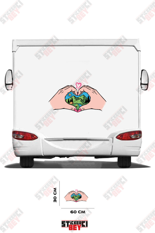 Caravan Sticker Coating with a Heart and Nature Landscape Design