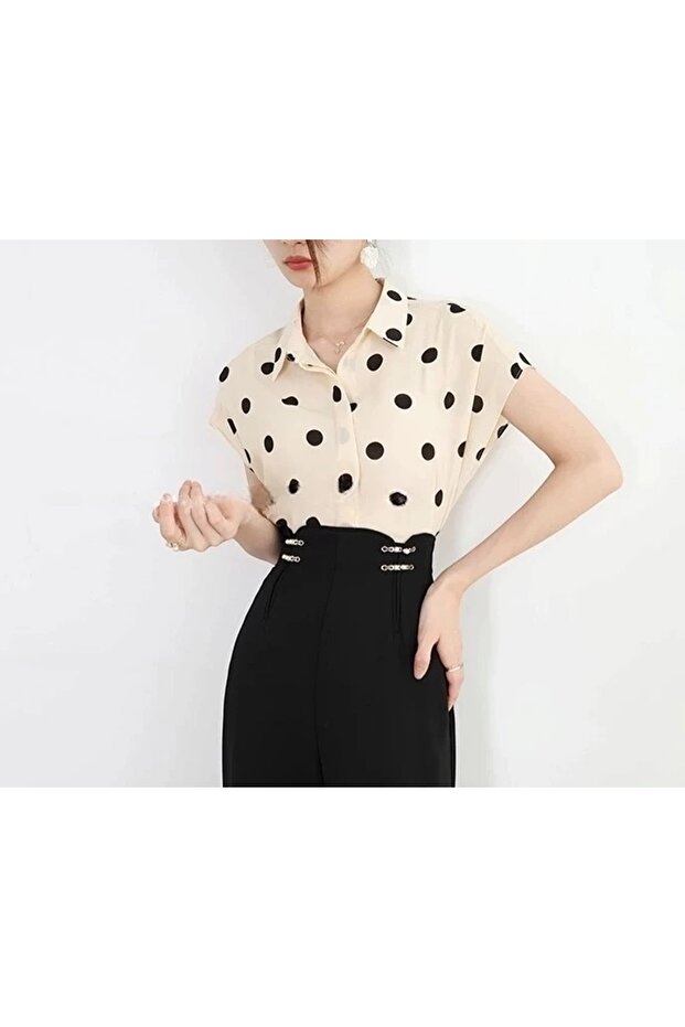 Satin shirt with polka dot design