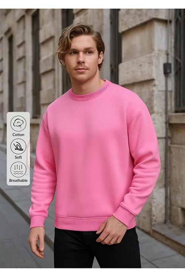 Men's Solid Basic Circular Neck Sweatshirt - 1