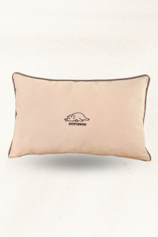 Embroidered Decorative Pillow – Overthinking Design | Linen Fabric Filled Throw Pillow