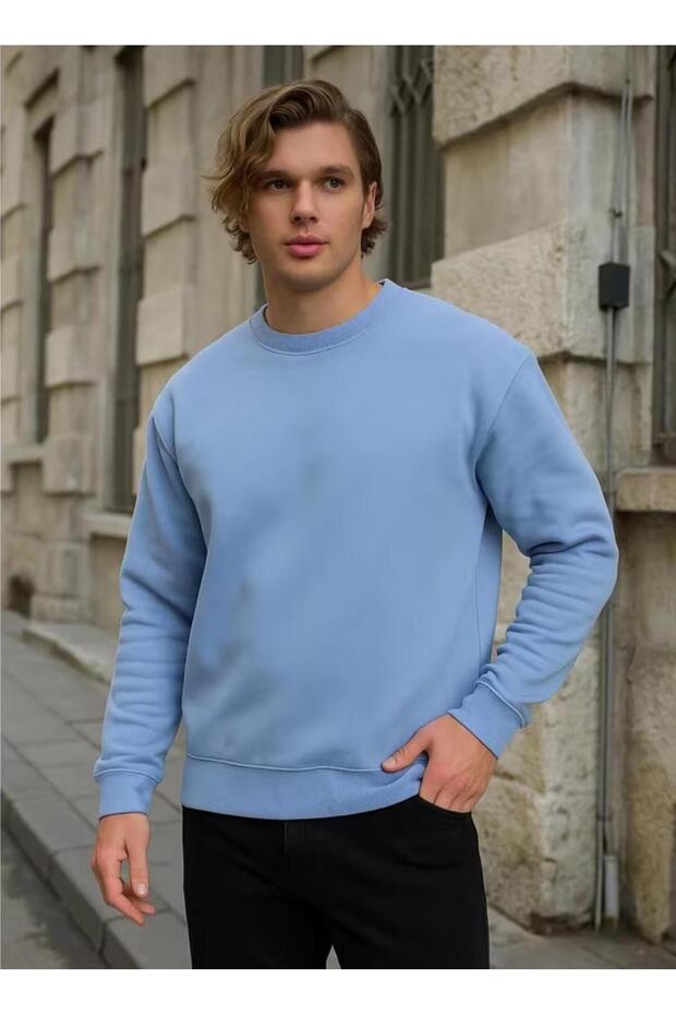 Men's Solid Basic Circular Neck Sweatshirt - 4