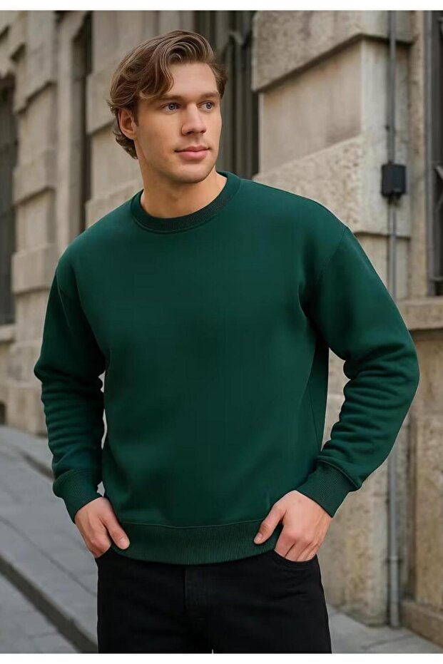 Men's Solid Basic Circular Neck Sweatshirt - 4