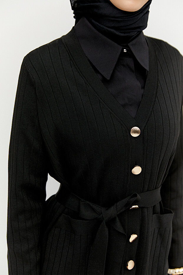 Çift Cepli Örme Triko Hırka - 6